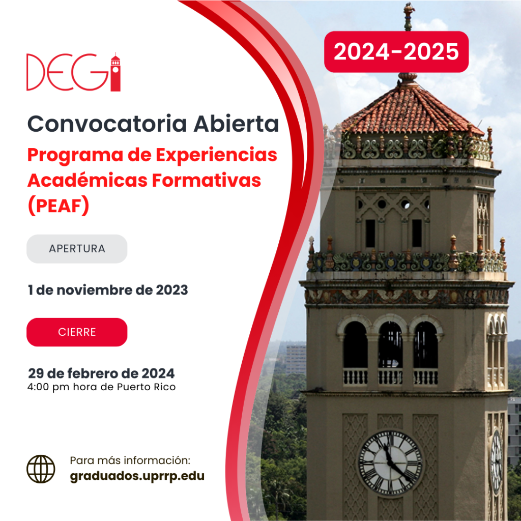 Convocatoria al Programa de Experiencias Académicas Formativas 2024-2025 (Apertura 1 de noviembre de 2023- Cierre: 29 de febrero de 2024)